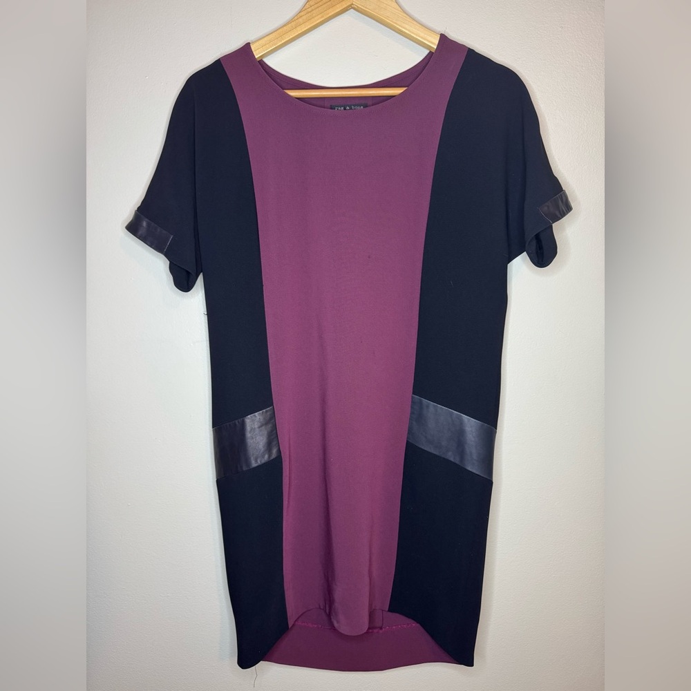 rag & bone Leather Trim Colorblock Dress XS Black Purple